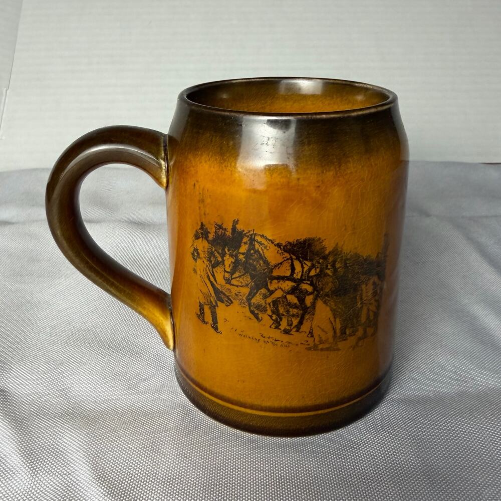 VTG Currier & Ives Winters Day Amusement Scene Mug Rothschild Bros Brown Drip - Picture 3 of 6
